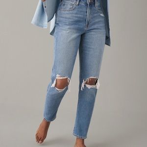 AE Ripped Knee High Waisted Mom Jeans